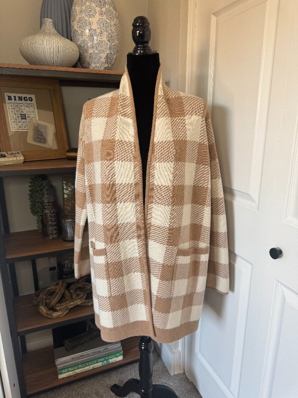 Madewell Tan & Cream Open Front Cardigan w/Patch Pockets - Size XS